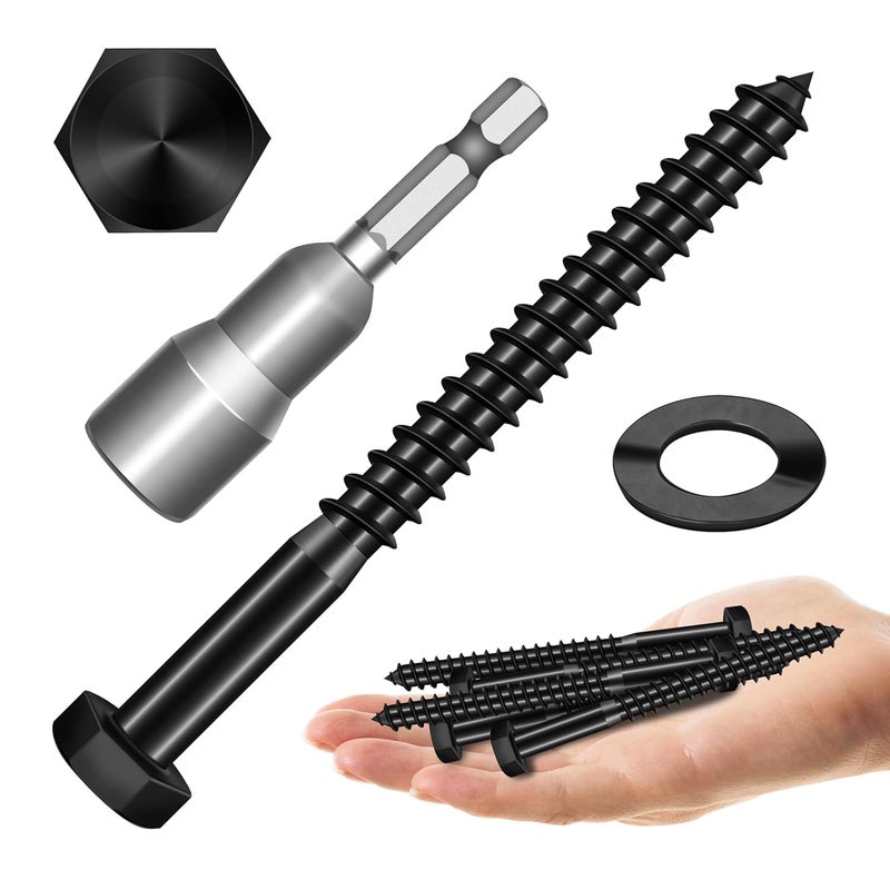 MYWISH (16Sets) 3/8" x 4" Hex Head Lag Bolts, Heavy Duty Lag Screws with Washers, 304 Stainless Steel Bolts 18-8, Lag Screws Wood Screws, Partial Thread Black Oxide, 3/8 Bolt by - Image 1